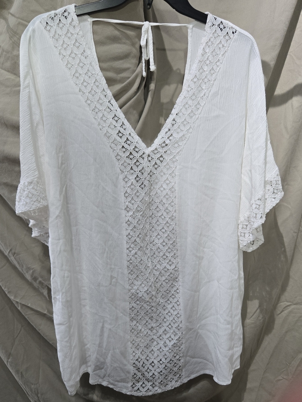Tropical Escape White Crochet-Trim V-Neck Tunic